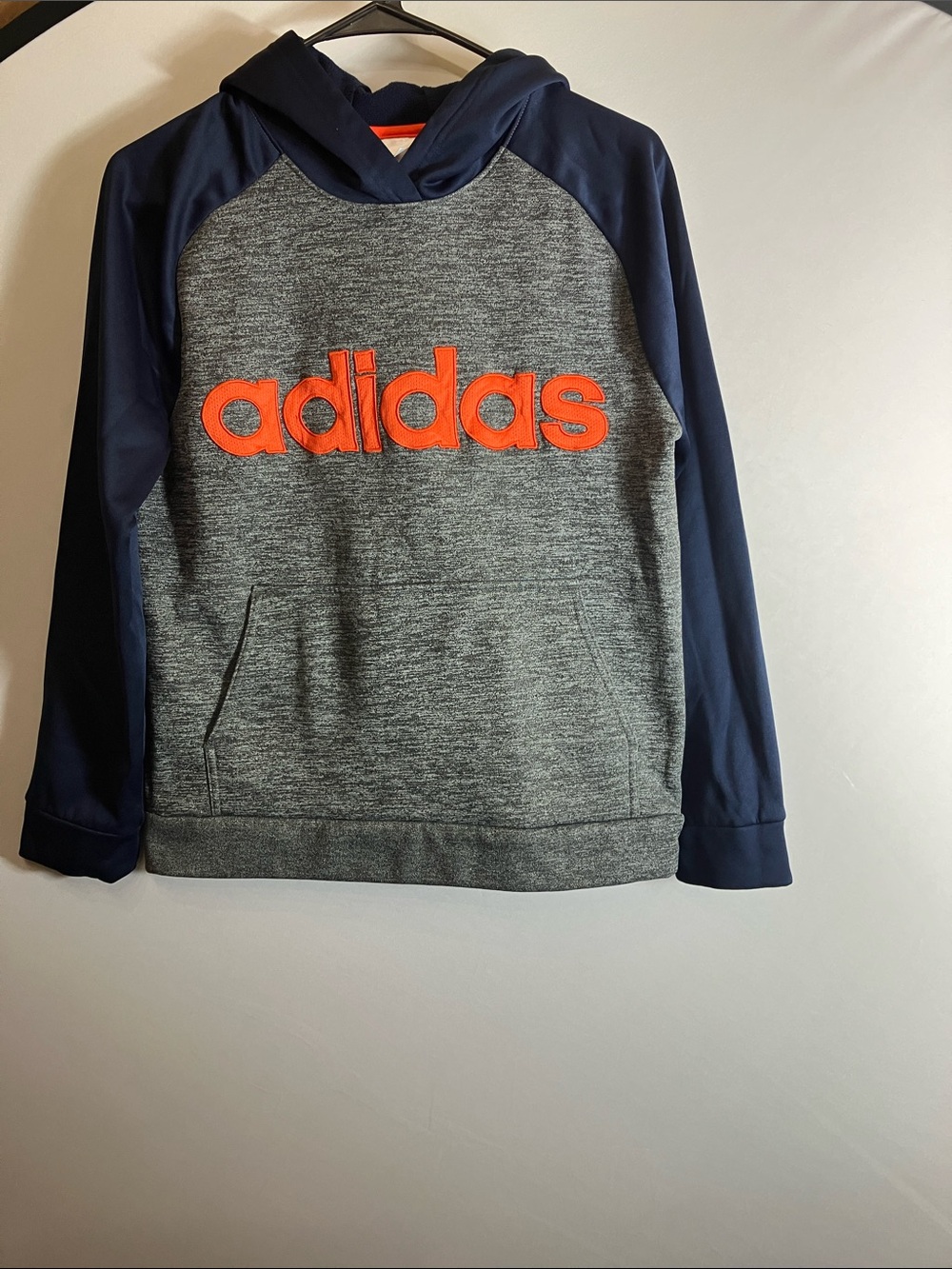 adidas Navy & Gray Pullover Hoodie with Orange Logo